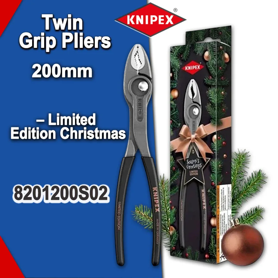 

KNIPEX TwinGrip Carp Pliers 200mm– Limited Edition Christmas Anti-Pinch Protection High Clamping Force Adjustable 82 01 200 S02