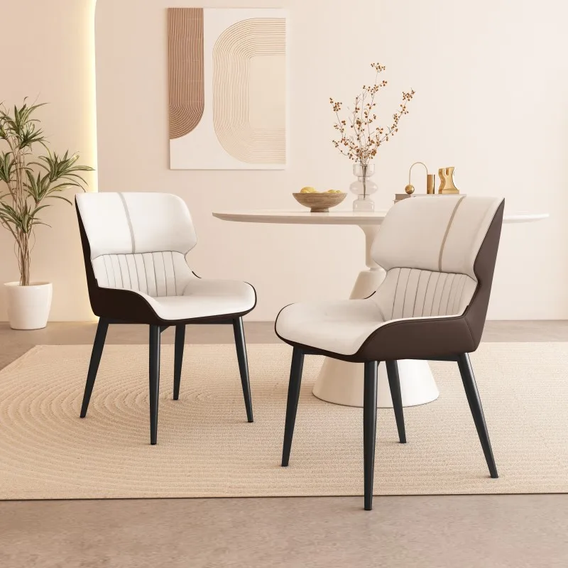 

Modern Italian Style Dining Chair PU Leather Two-Tone Ergonomic Home Kitchen Living Room Furniture with Carbon Steel Legs