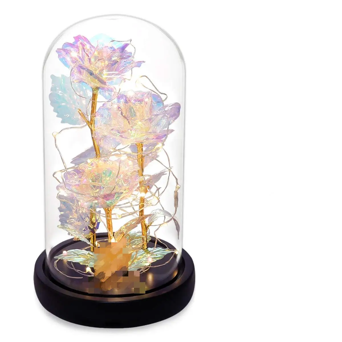 Artificial Rose Flower in Glass Dome, 24K Galaxy, Colorful LED Lights, Gifts for Women, Mon Her, Valentine's Day, Christmas Gift