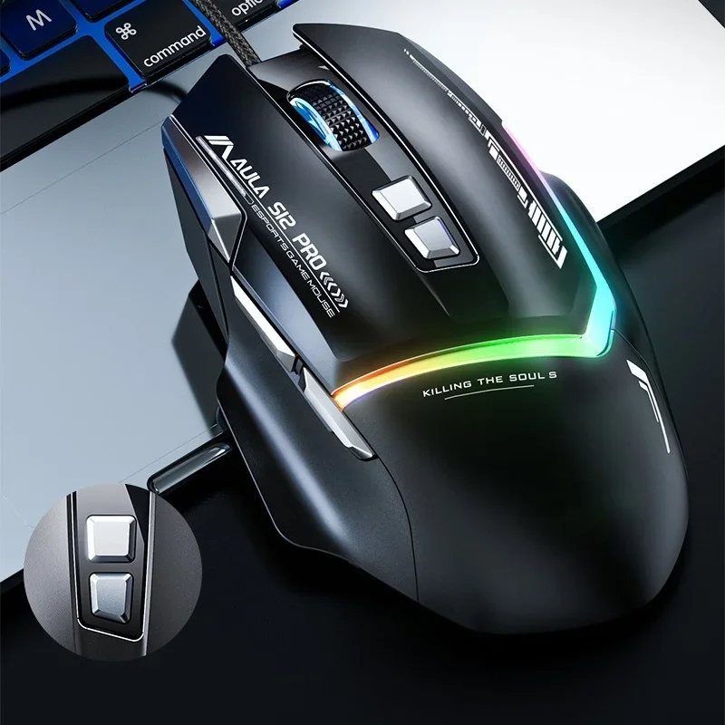 Wired RGB Light Gaming Mouse Keys, Mecanismo de contrapeso embutido, Memória integrada, 128KB, 12800DPI