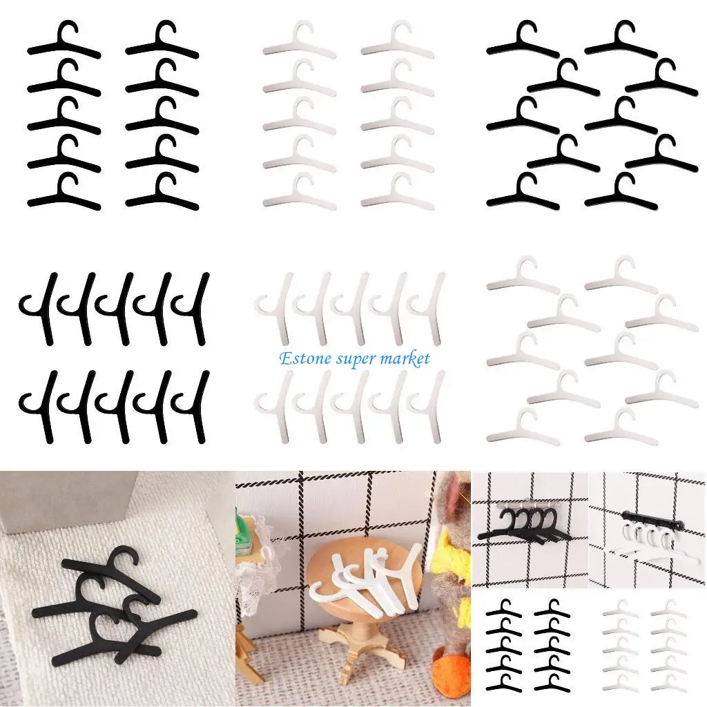 

090B 10PCS Miniature Wooden Clothes Hangers 1/12 Doll House Scene Display Accessories
