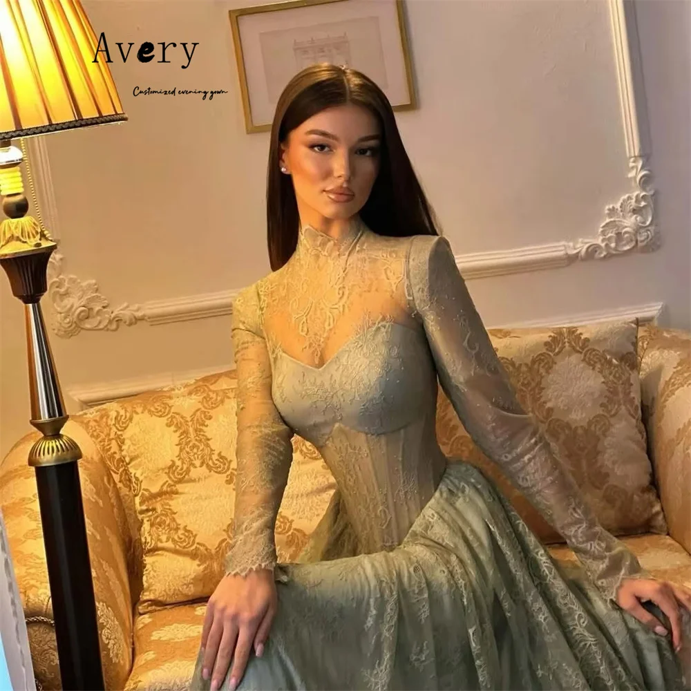 Avery Custom Green Lace A Thread Embroidery Luxurious Women's Evening Dresses Luxury 2026 Women's Elegant Wedding Party Dress