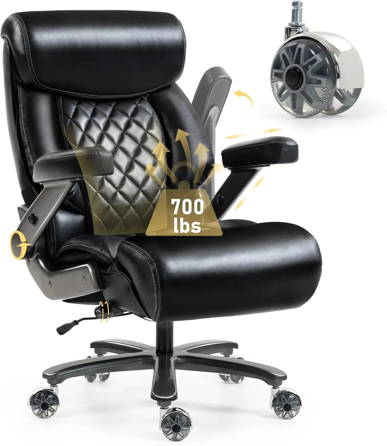 

700LBS Heavy Duty Office Chair with 4D Armrest, Comfy Big and Tall Executive Office Desk Chair,Dual Rubber Wheel (Black)
