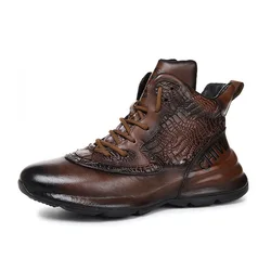 Autumn Winter Korean Style Men Full Grain Leather Ankle Short Boots Male High-top Casual Genuine Leather Sneakers Shoes