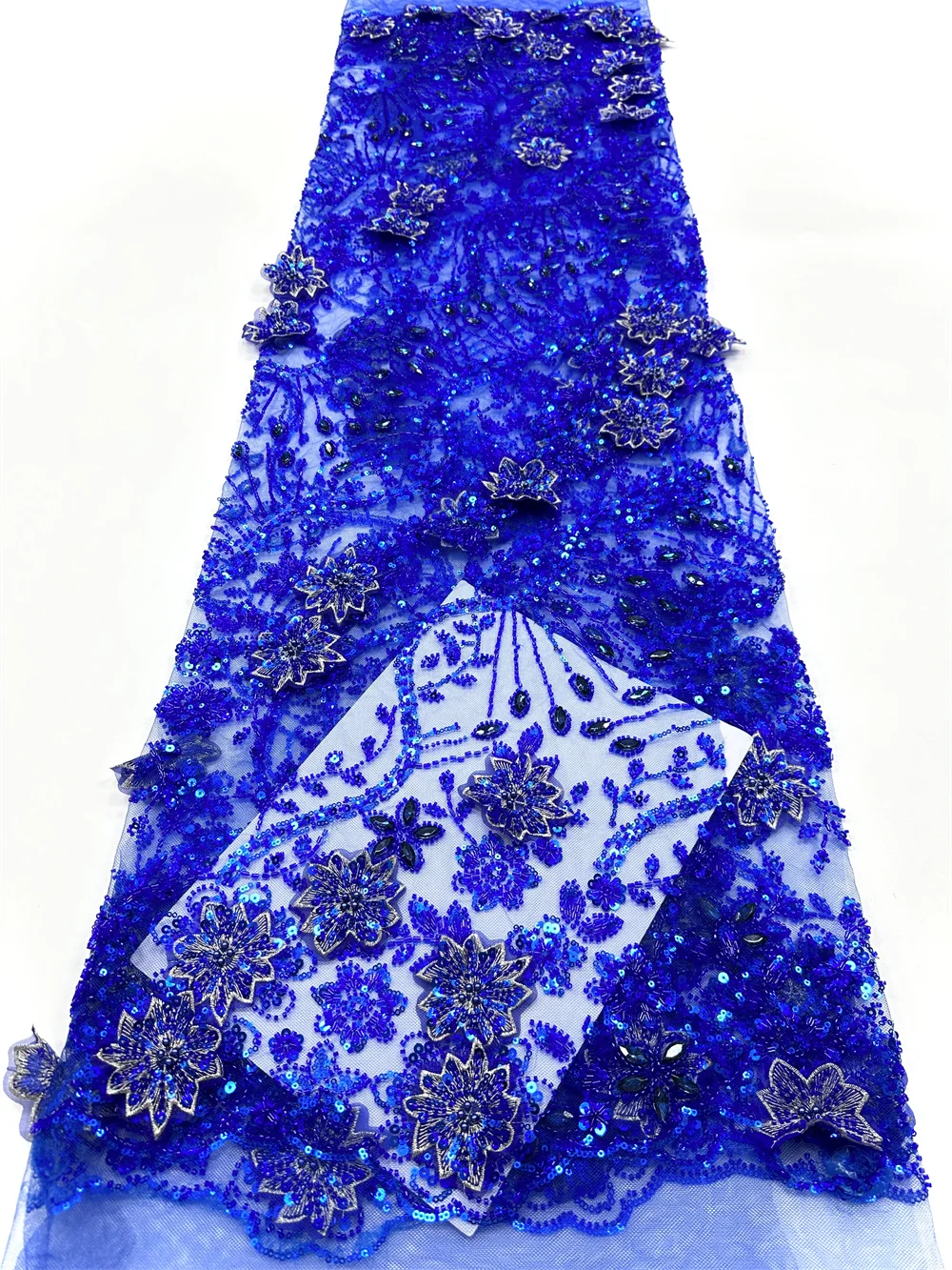 

Luxury 3D Lace Fabric with Flower Tulle, Dubai Hand Beaded, Embroidered, African, Nigerian, Fabric for Sewing, 5 Yards