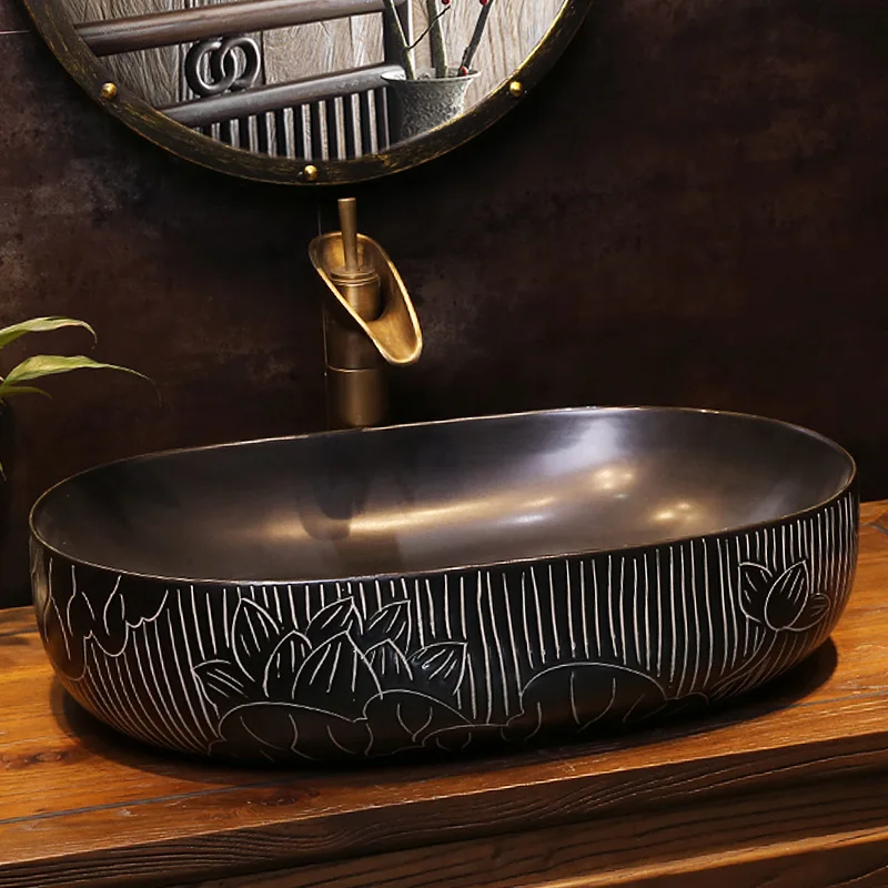 

blue and white porcelain art stage basin large ceramic washbasin Chinese antique basin retro stage washbasin