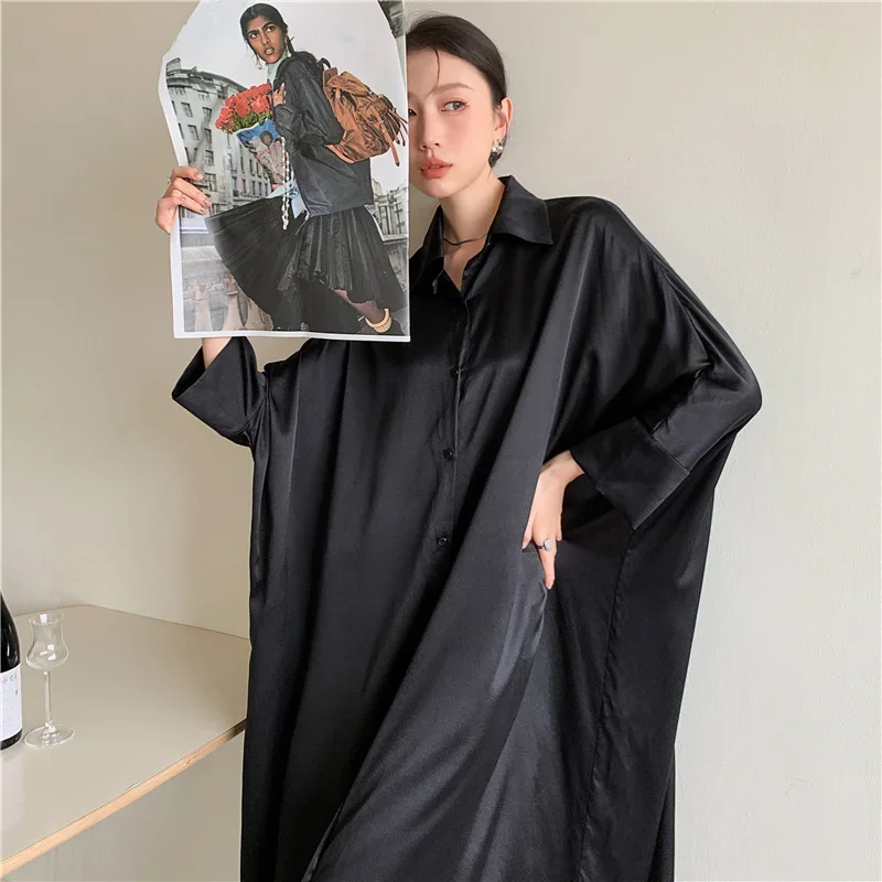 

Women's Long Shirt Summer Fashion Loose Kimono Blouse Large Size Batwing Sleeves Satin Oversize Tops Mujer Chic Blusa Luxo