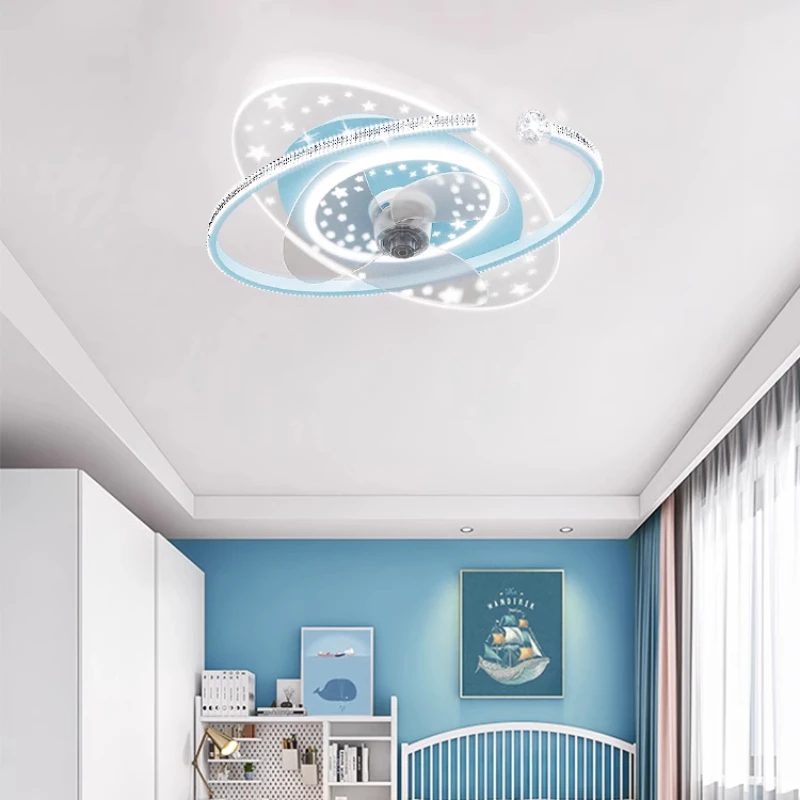 

Modern Led Chandelier Deco Indoor Lamp Blue Star for Living Dining Room Bedroom Kids Room Kitchen Remote With Fan Ceiling Light