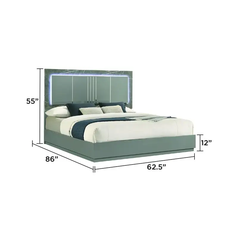 5-Piece Two-Tone High-Gloss Marble & Lacquer Set with LED Lighting, Metal Legs, Spacious Storage - Gray