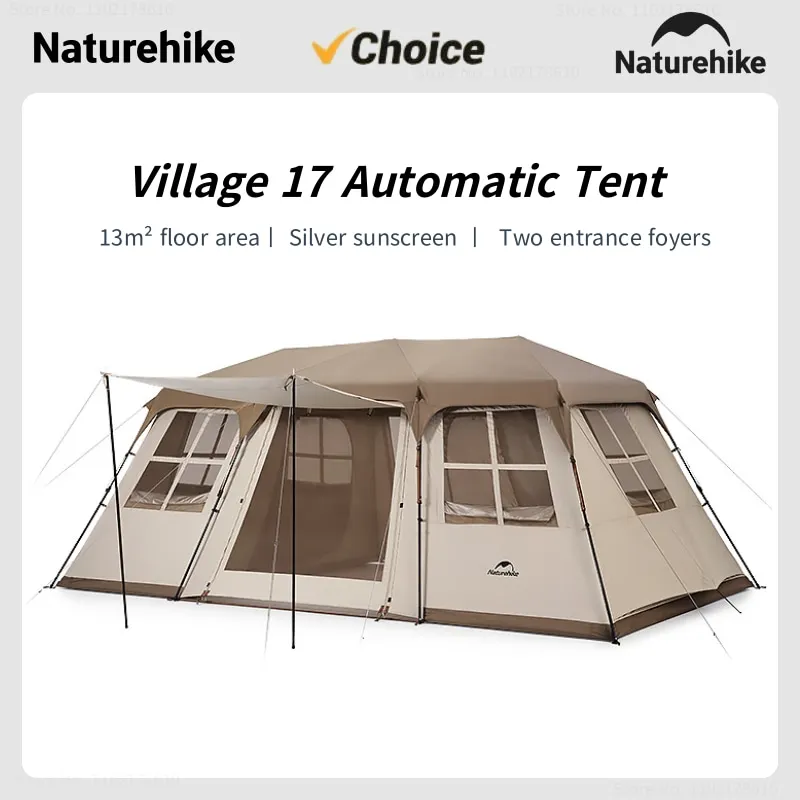 

Naturehike Village 17 Automatic Tent New Outdoor Camping Double Foyer Automatic Tent Two Rooms Silver Coated Sun Protection Tent