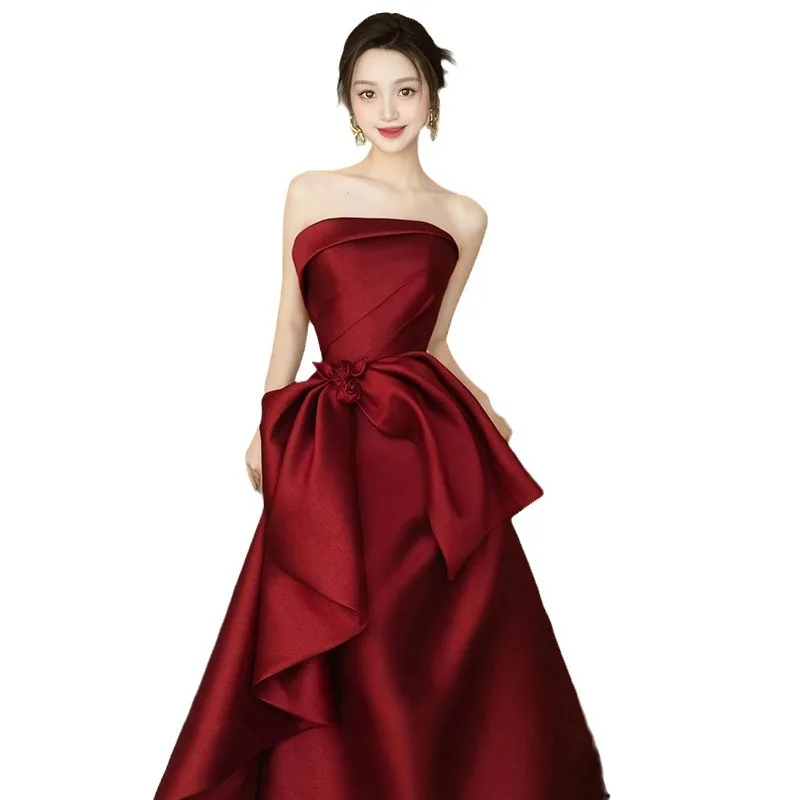 Elegant Burgundy Wedding Party Dresses for Women Customized Strapless  Evening Dresses Luxury Ball Gowns Wedding Party Dress