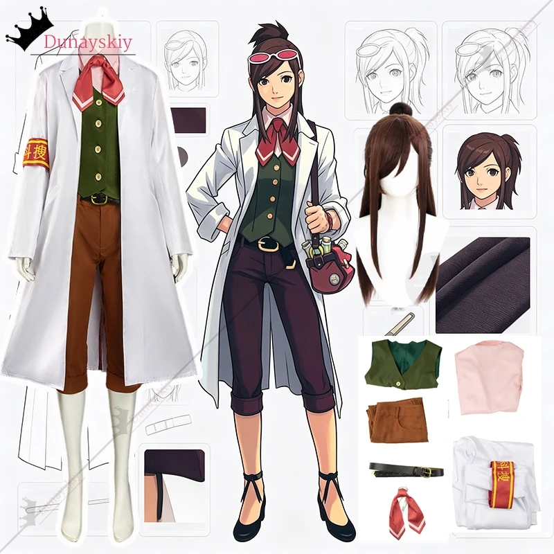 Akane Houzuki Ema Skye Clothing Gyakuten Saiban Cosplay Costume Top Pant Vest Coat Set Halloween Carnival Theme Party Dress Up