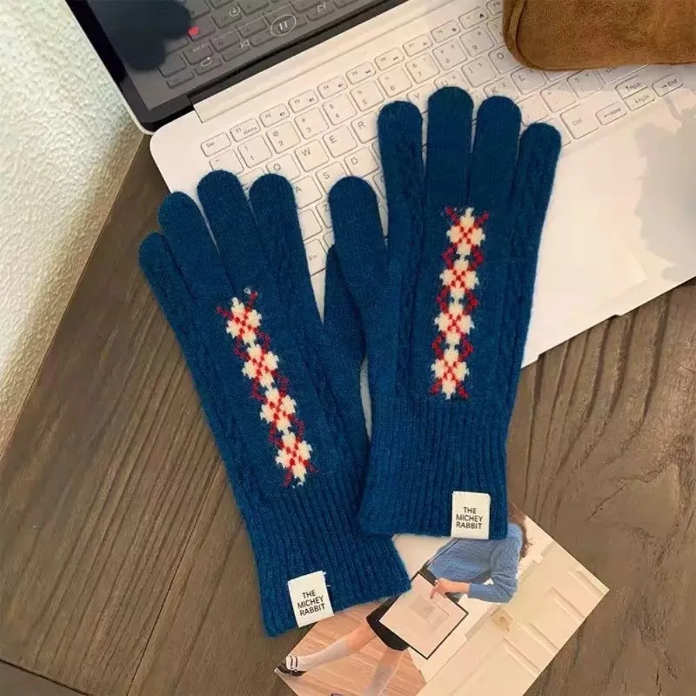 Stylish Acrylic One Tip Touch Screen Gloves Diamond Cable Cold Proof Warm Knit Gloves Cycling Gloves Outdoor Sports