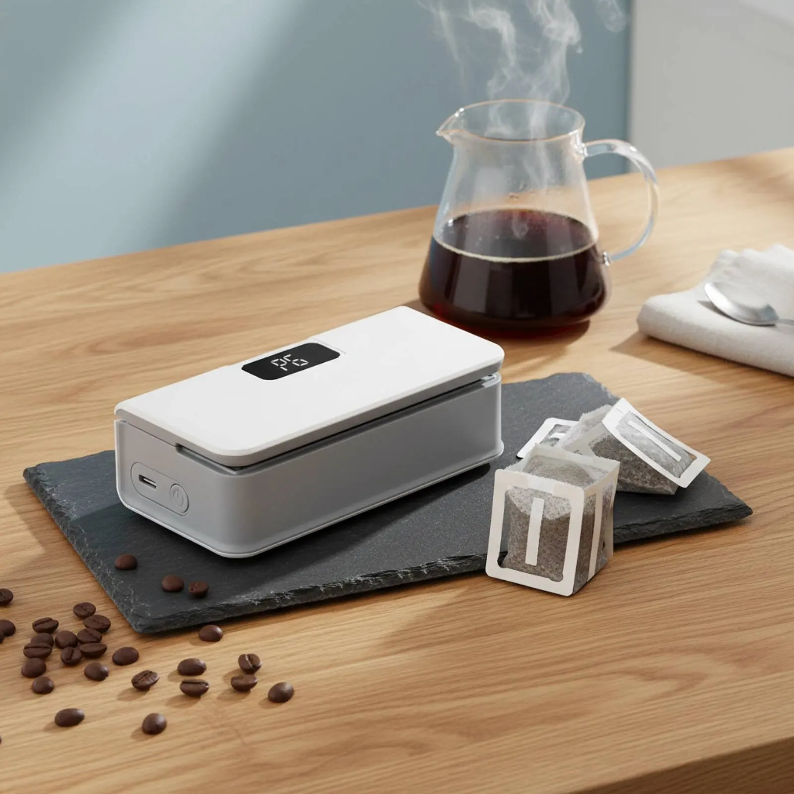 

Mini Heat Sealer Adhesive-Backed Mini Bag Sealer Handheld Bag Resealer Digital Display Battery-Powered Food Preserver for Travel