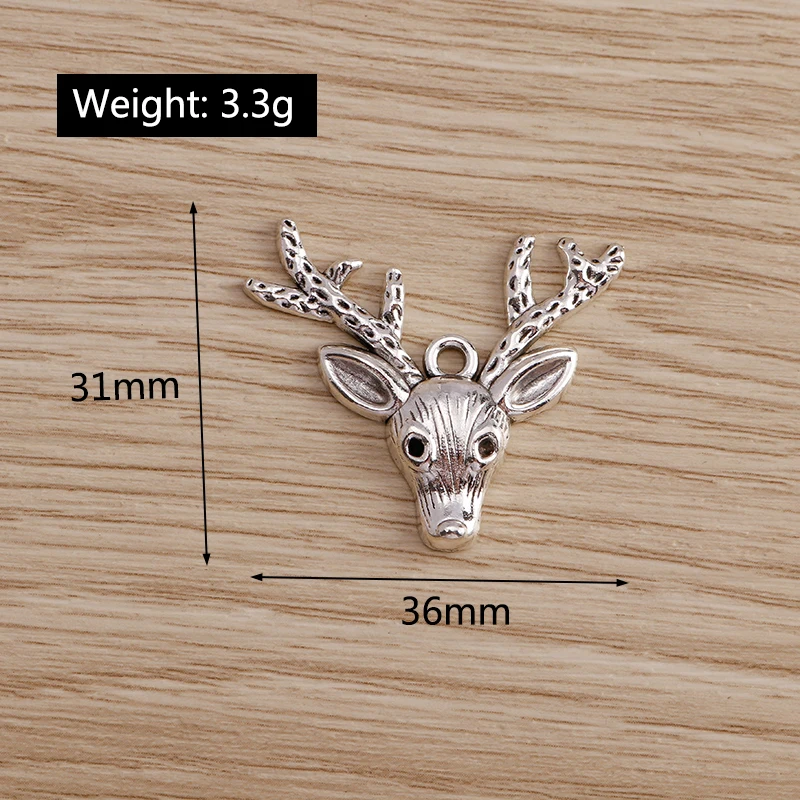 Tusember 8 Stück 31*36mm Legierungs-Rentierkopf-Anhänger für DIY-Ohrringe, Halsketten, Weihnachts-Hirsch-Anhänger, DIY-Schmuckherstellungszubehör – Detail 1