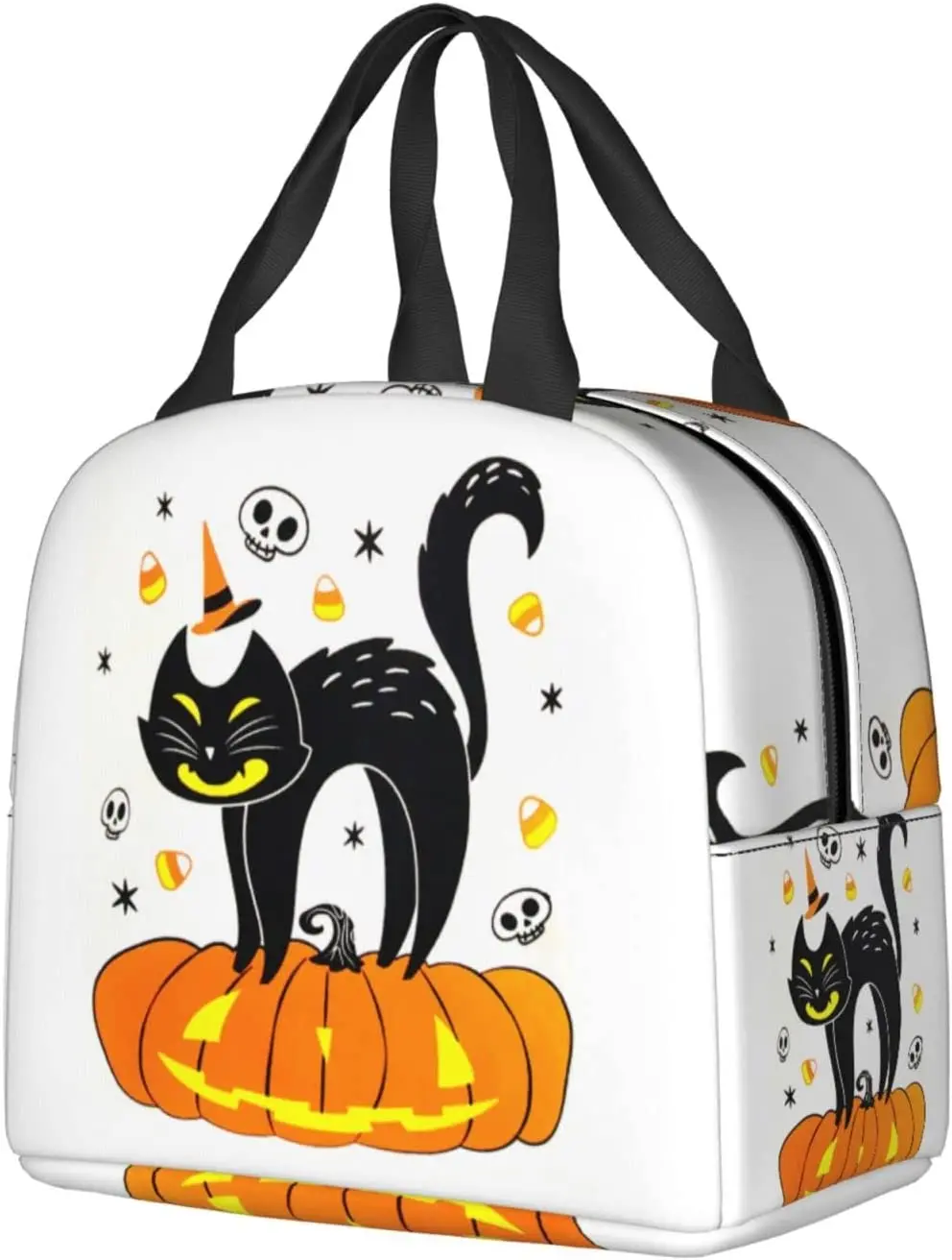 Black Cat Halloween Lunch Bag, lancheira reutilizável isolada, sacola térmica, saco térmico para mulheres, homens, trabalho de piquenique