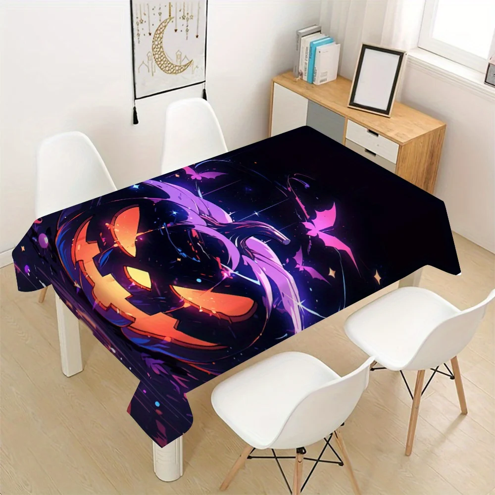 Halloween Spooky Pumpkin Rectangle Table Cloth for Tables Home Dinner Reusable Holiday Party Tablecloth Halloween Decorations