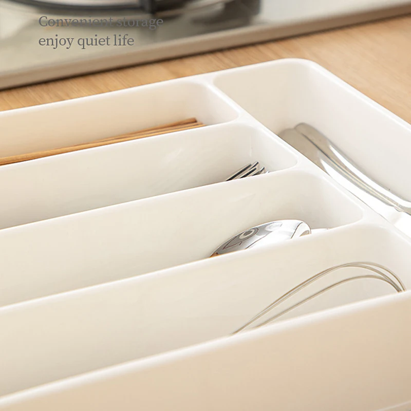 4/5 Compartments Cutlery Organizer Daily Drawer Divider Tray Rectangle Easy Clean Home Kitchen Spoon Fork Separation Box