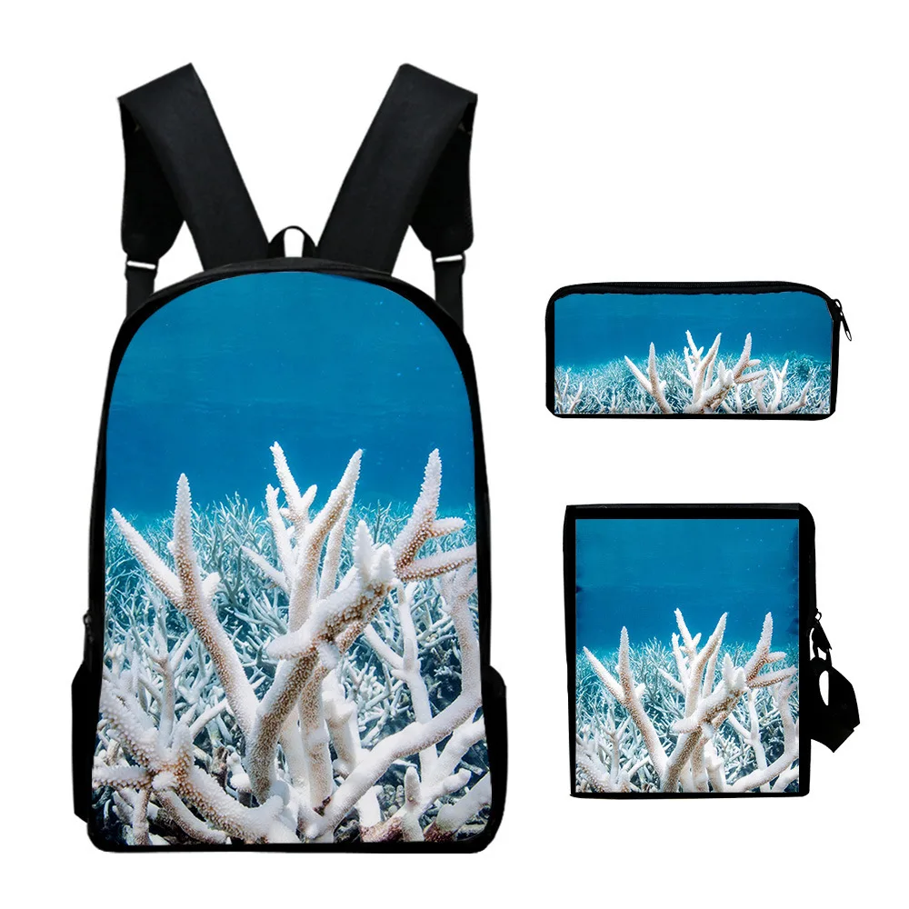 Trendy Popular underwater world 3D Print 3pcs/Set pupil School Bags Laptop Daypack Backpack Inclined shoulder bag Pencil Case