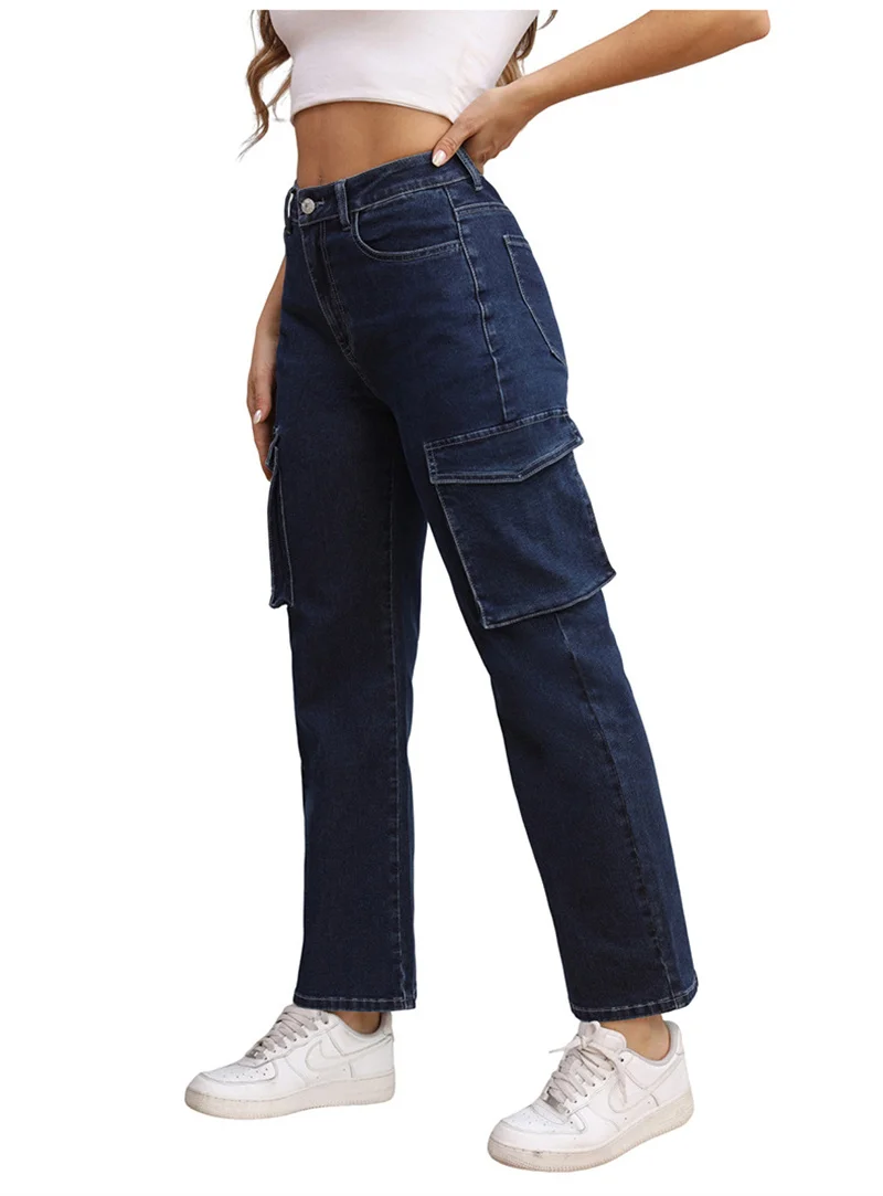 Spring/Summer Casual Women's Jeans Blue Slim-Fit Stretch Pants Mid-Waist Fashion Straight Pants For Women