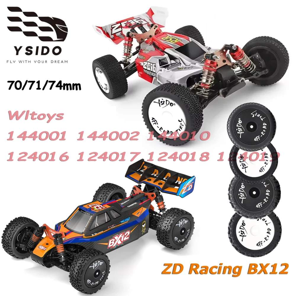 4PCS 74 millimetri Anteriore Posteriore Pneumatici set Pneumatici In Gomma per 1/12 1/14 Wltoys 144001 144010 124019 124017 124016 ZD Racing BX12 RC Auto Da Corsa