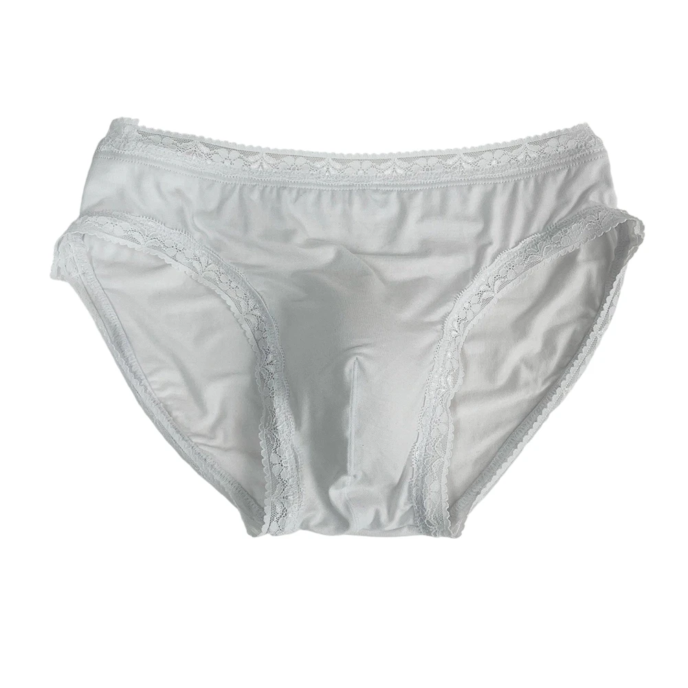 Men's Sexy Lace Trim Milk Silk Underwear Soft Silky Skin Friendly Cute Japanese Korean Briefs Ice Silk Intimates Soft Panties