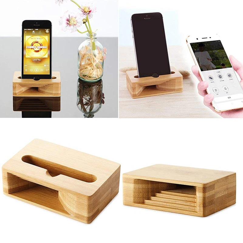 Phone Holder Stand Amplifier Cell Speaker Wooden Desk Wood Bamboo Sound Mobile Bracket Desktop Tablet Car Shower Cellphone Dock