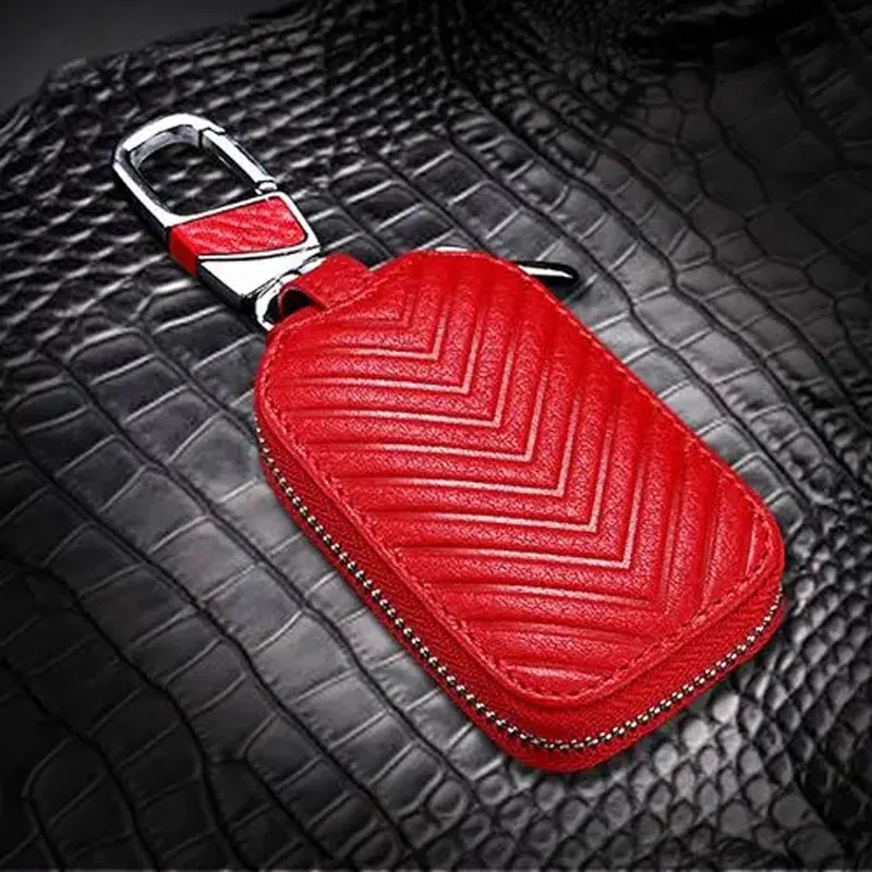 

10pc Universal Key Fob Cover Car Key Case Key Fob Protector Genuine Leather Car Keychain Holder Metal Hook Key Ring Zipper Bag