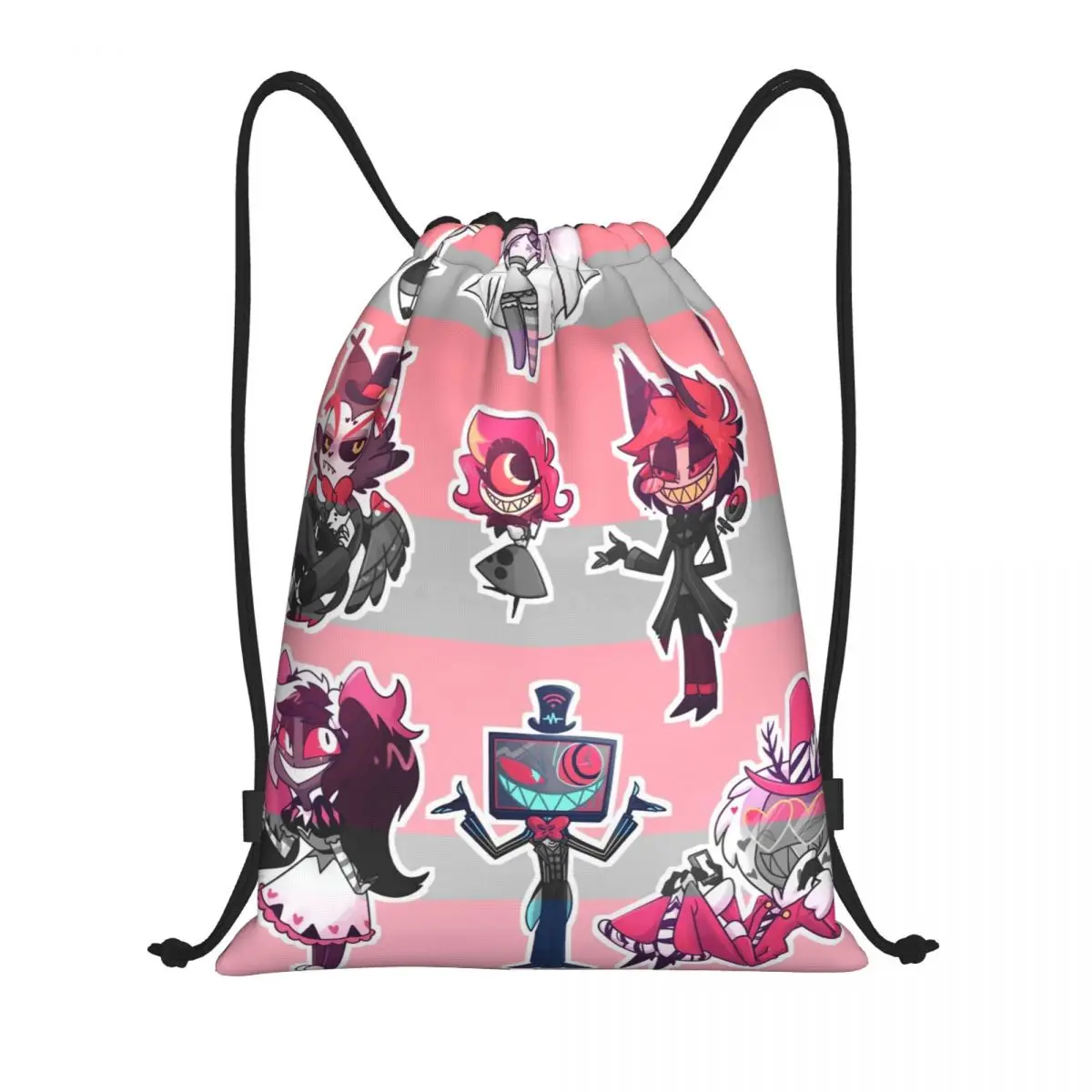 Hazbins Hotels Anime Drawstring Backpack Sports Gym Sackpack Alastor Angel Dust String Bags for Yoga