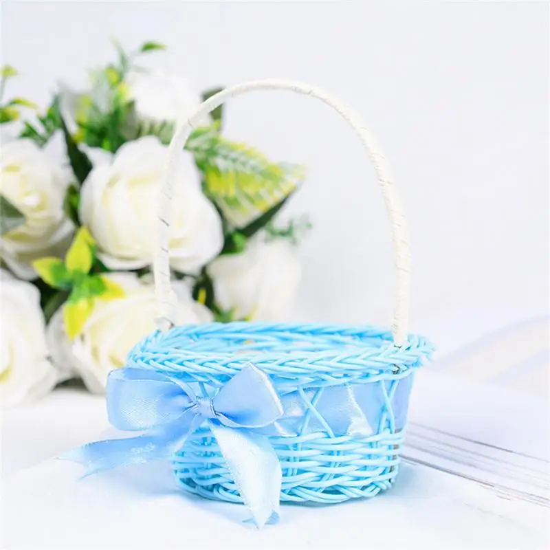 Hand Made Woven Flower Basket Rattan Storage Basket Flower Girl Hand Basket Handmade Flower Basket For Home Wedding Decor