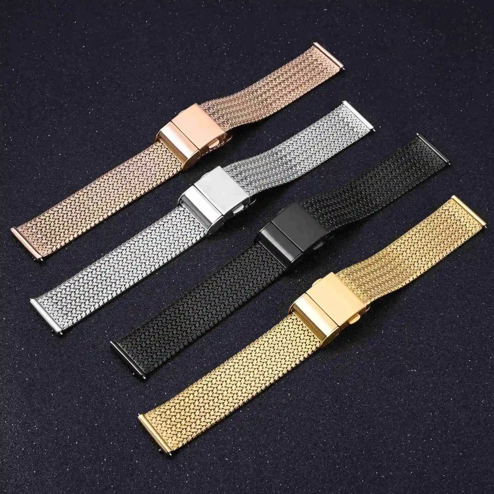 WOCCI Metal Watch Bands 316L Stainless Steel 14mm 16mm 18mm 20mm 22mm Woven Mesh Quick Release Straps for Men and Women