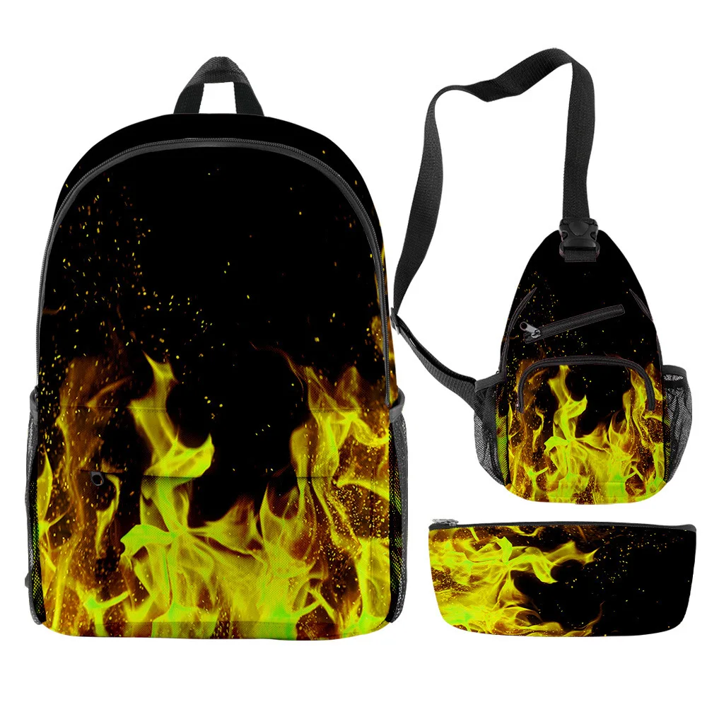 Hip Hop Popular Funny Flame 3D Print 3pcs/Set pupil School Bags Travel Laptop Backpack Chest Bag Pencil Case