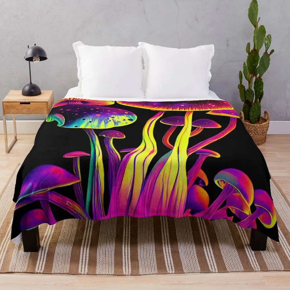 

Psychedelic Mushrooms Throw Blanket Flannels Flannel Kid'S Plaid Blankets