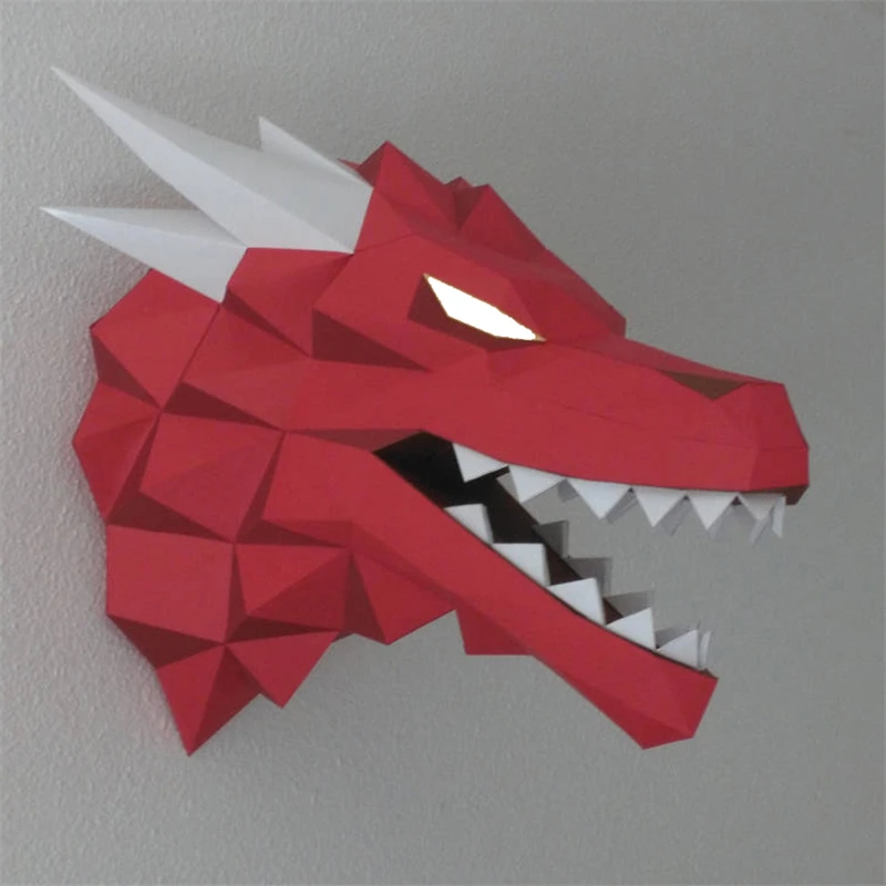 Low Poly Power Dragon Mother 3D Paper Puzzles Red Dragon Head Models Adult Gift Kids Wall Decorations Home Decor DIY Papercraft