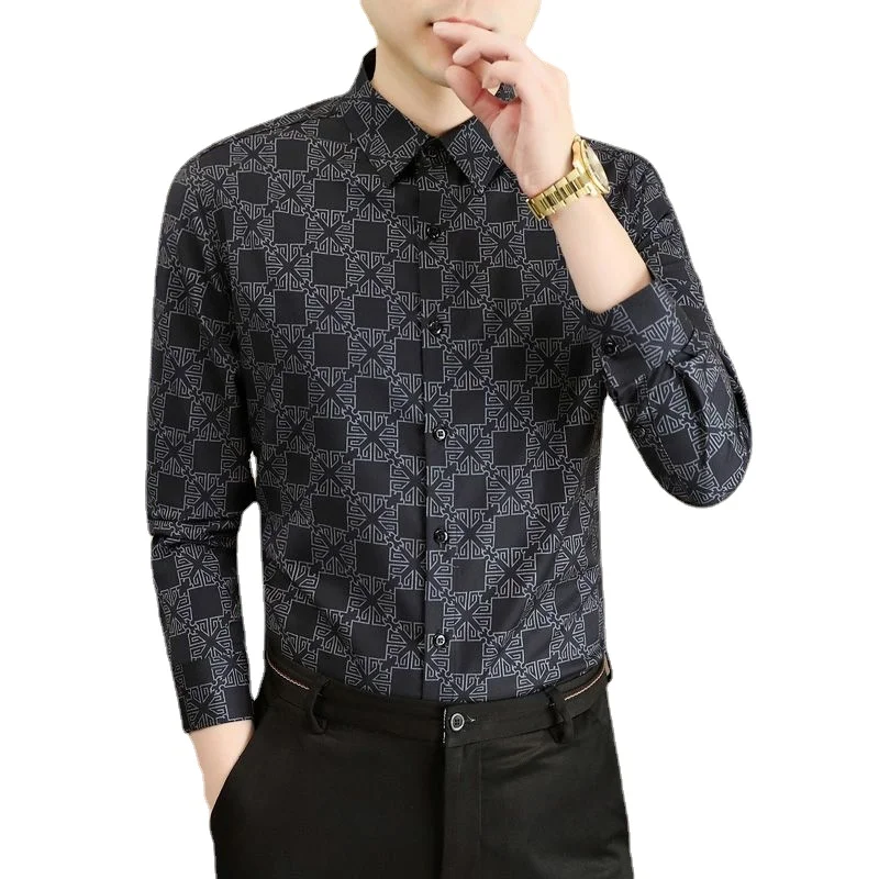 

Authentic New Shirt Men's Fragmented Flower Square Stereoscopic Printing Handsome and Upscale Fashion Versatile