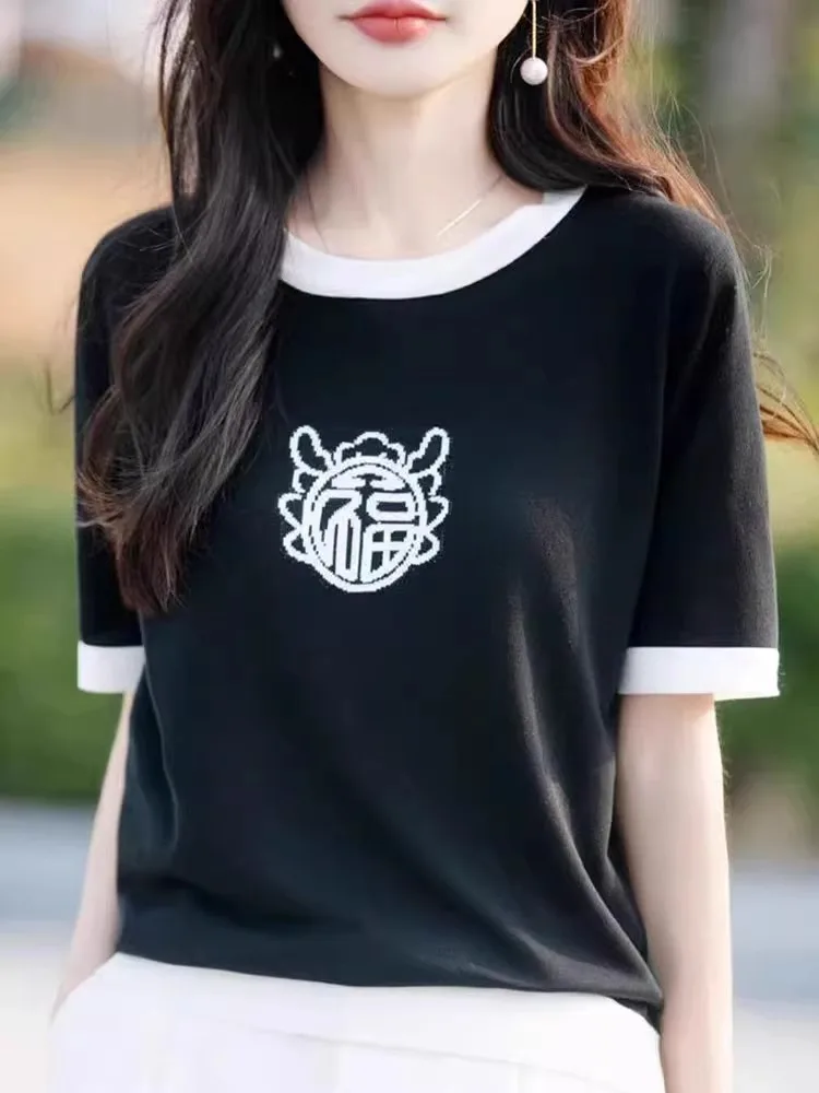 2025 جديد Faionable اللون بلو الحرير محبوك ort Sve T irt المرأة الصيف ملابس نسائية جديد Sle Ele Luy شخصية #4