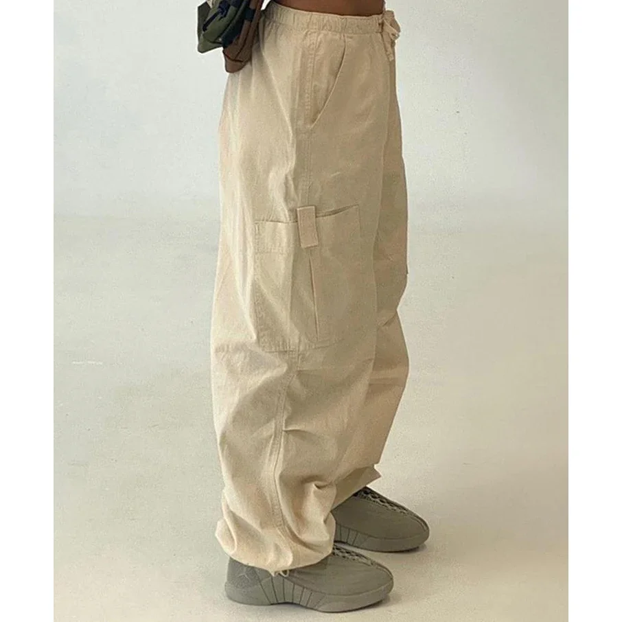 2024 Drawstring Baggy Y2K Cargo Pants Women Low Waist Sweatpant Trousers Vintage Street Pockets Wide Leg Joggers Pant