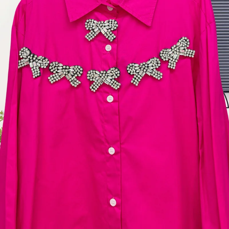 

Spring New Luxury Heavy Craft Flower Rhinestone Fashion Casual Shirt