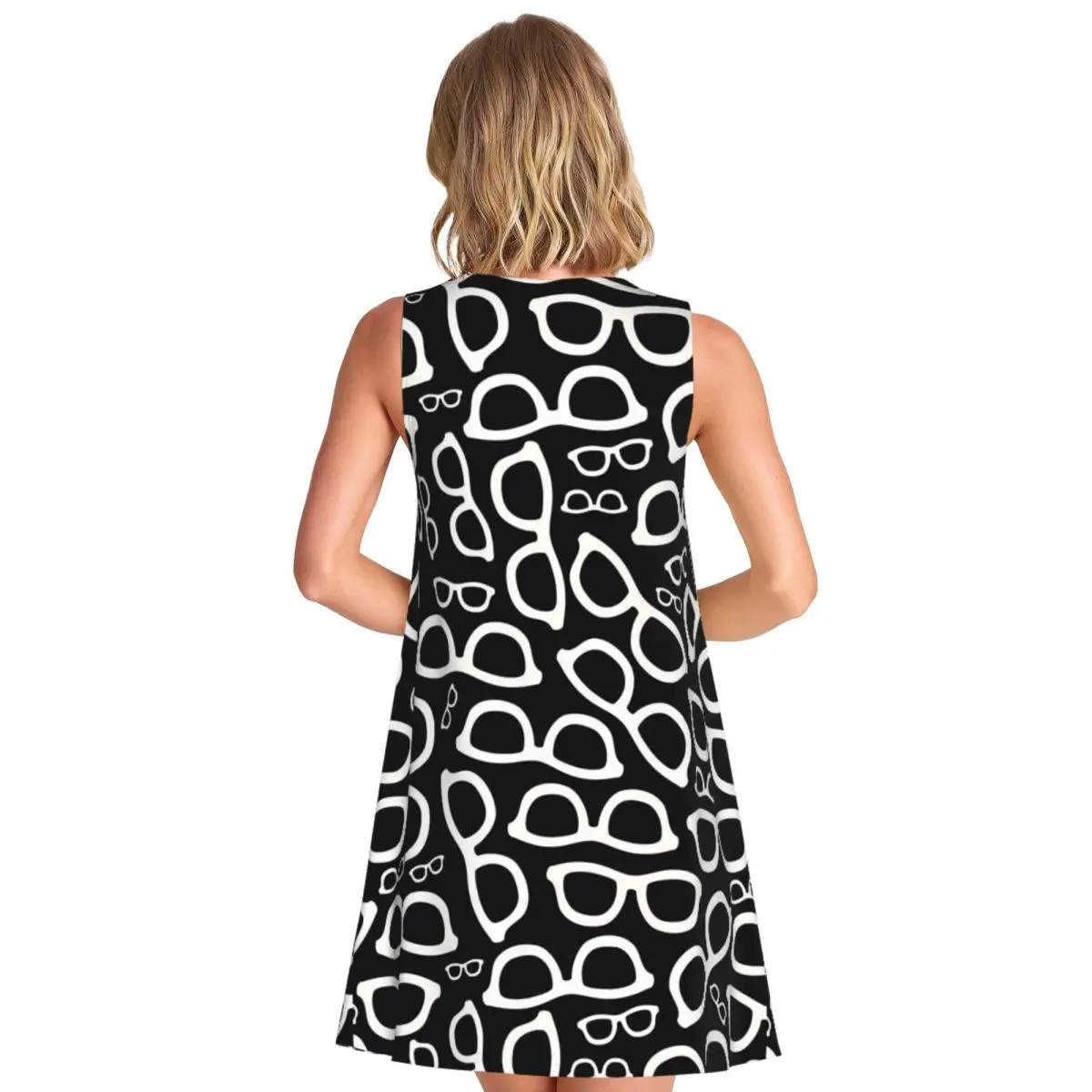 Smart Glasses Tank Dress White And Black Sleeveless Boho Dresses Women O Neck Aesthetic Dress Summer Print Vestidos Gift Idea