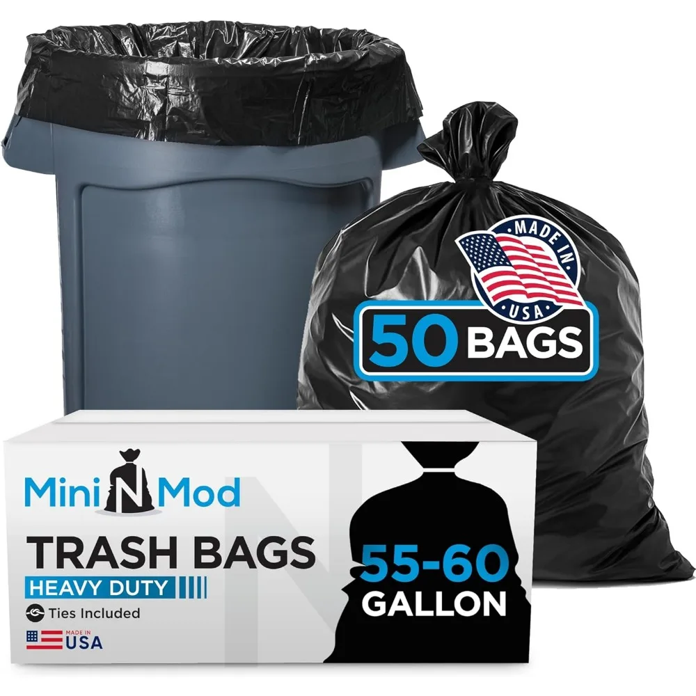 

Heavy Duty 55 60 Gallon Trash Bags 50 Count Large Black Outdoor Leaf Commercial