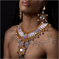 CUIER Topaz Rhinestones Men's Necklace Eaaring Jewelry Set Huge size Accessories