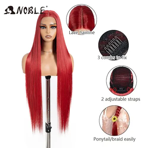 Imagen 2 del producto Pelucas delanteras de encaje sintético Noble para mujer, peluca recta de 38 pulgadas, peluca de encaje Rubio degradado, pelucas de encaje, peluca con malla frontal recta para Cosplay