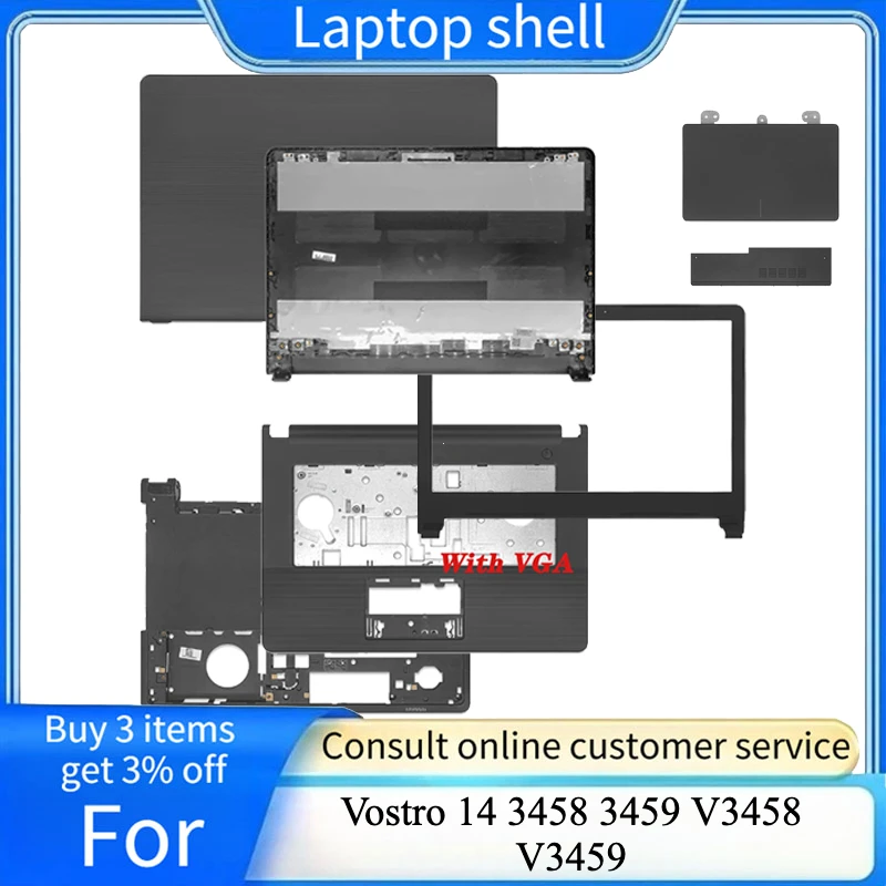 NEW For Vostro 14 3458 3459 V3458 V3459 ,Screen Back Cover,Front Bezel,Palmrest,Bottom Case,Door Cover,Black