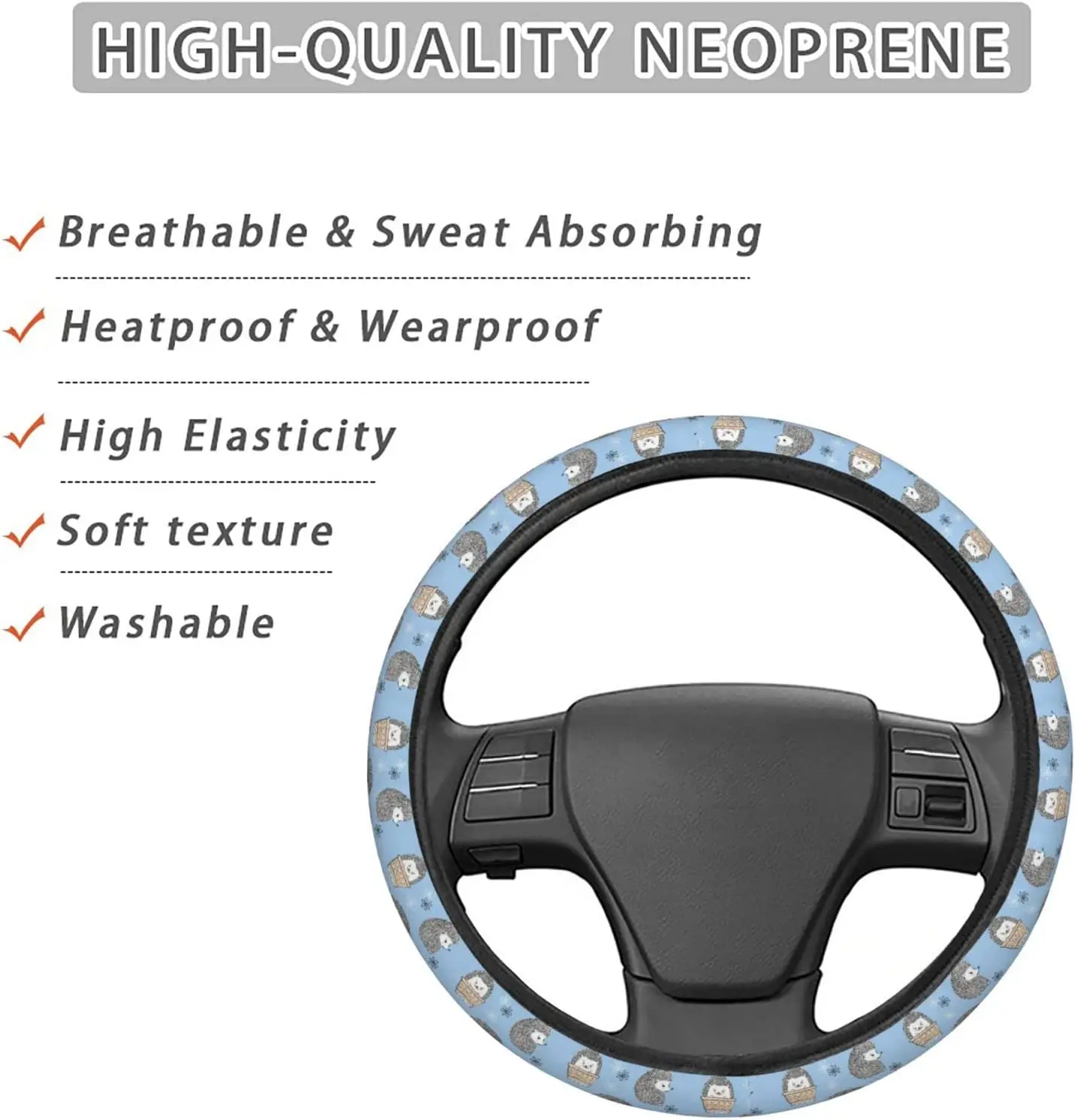 Cute Hedgehogs Blue Steering Wheel Covers Anti Slip Elasticity Car Accessories Steering Wheel Protector Universal 15 Inch