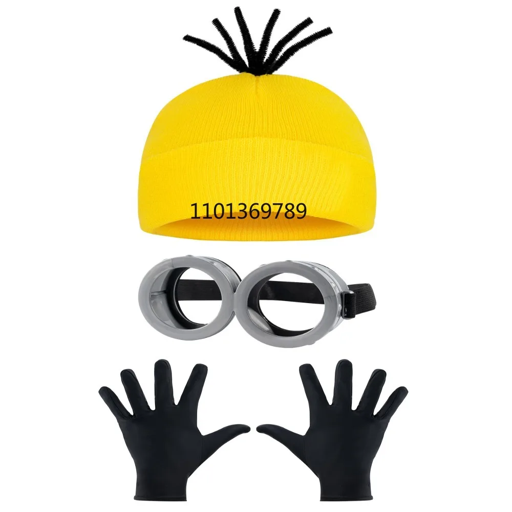 disfraz dress up Cute 3pcs/5pcs Halloween Costume Accessories Cosplay Party Set Minions Yellow Beanie Hats Women Men Blue Dress