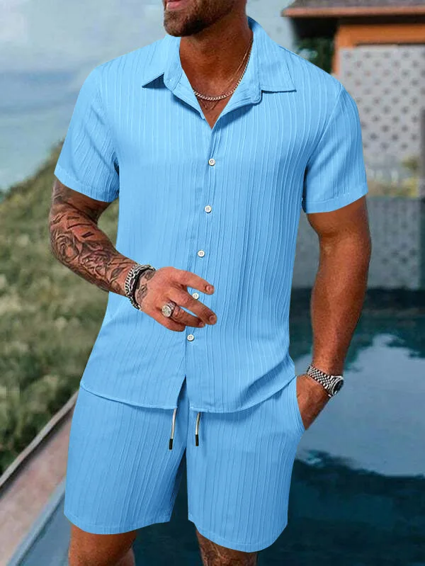 Camisa transpirable de secado rápido para hombre, pantalones cortos sueltos informales de manga corta, conjunto de playa versátil a la moda