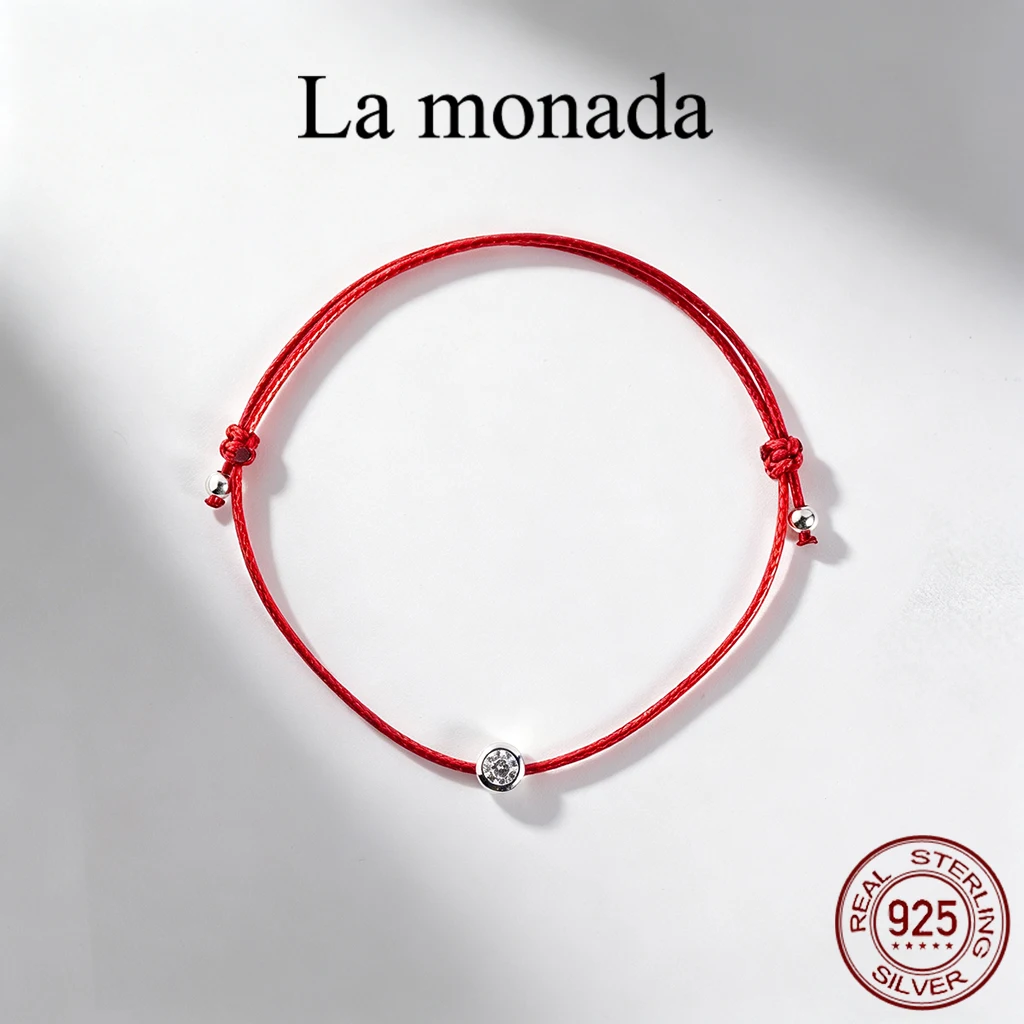 La Monada Minimalist Red Thread For Hand 925 Sterling Silver Bracelet Women Rope Red Thread Bracelets For Women Silver 925 Long