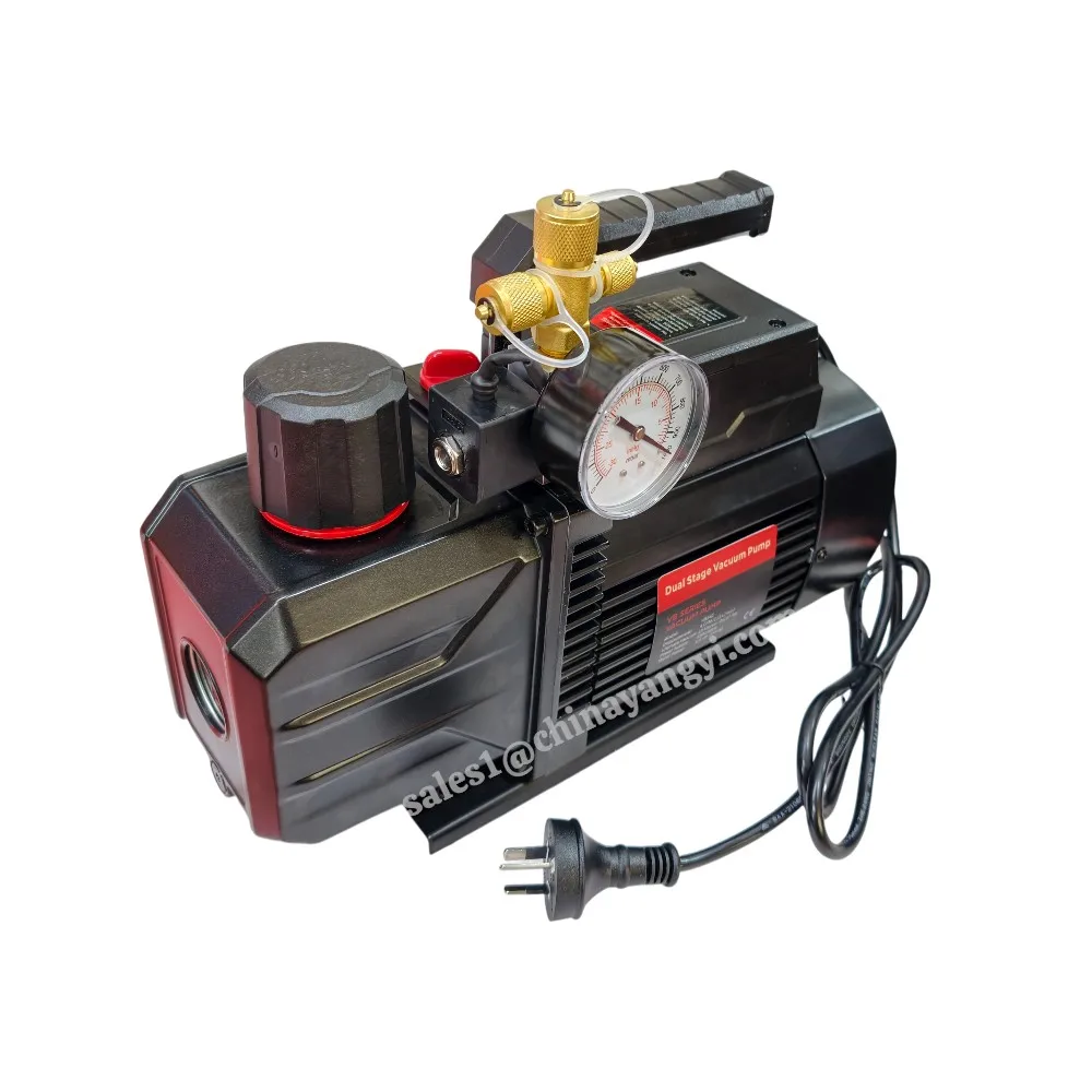 Double Stage Refrigerant Vacuum Pump 12CFM with Vacuum Gauge and Solenoid Valve and 3 Port Intake Fitting 1/4