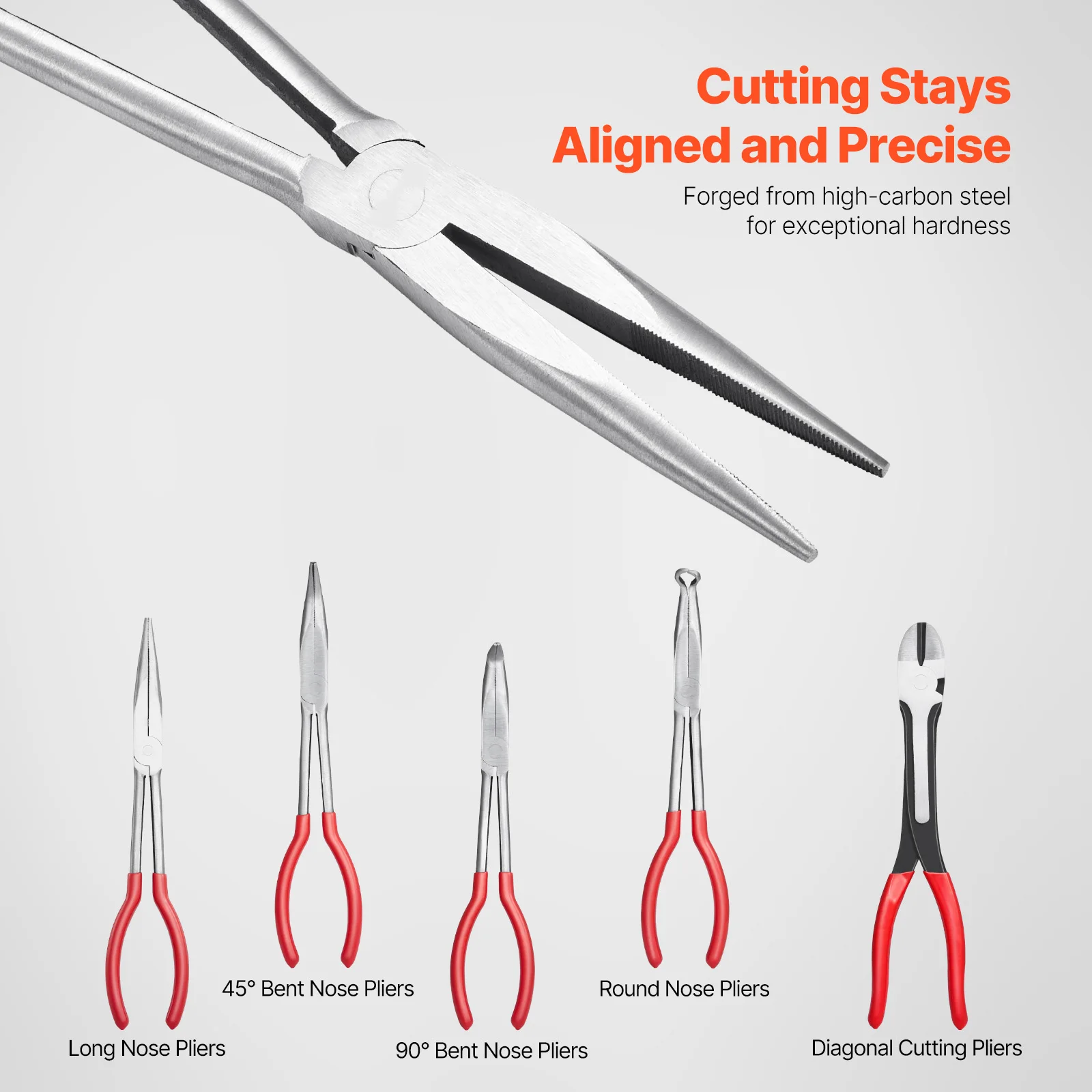 5-Piece Needle Nose Pliers, 11 in Long Needle Nose Pliers Set, 45 ° / 90 °   Bent Nose Plier, Diagonal Cutting Pliers, Round Nose Plier, Long Nose Plier, Professional Pliers Set with Storage Bag