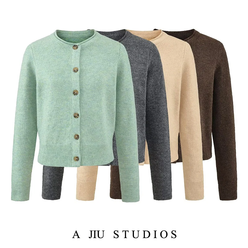 

Korean Sle een ort round Ne Long Sve Knitted Sweater Cardigan Women's Autumn Winter Outerwear Early Autumn Aosph...